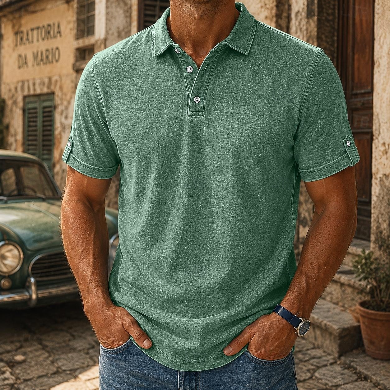 Camisas Polo Masculinas SoftFade™ 100% Algodão Camisa Lavagem Ácida Casual Férias Colarinho Curto Moda Básica Lisa Texturizada Botões Vintage Verão Primavera Azul Marrom Verde Cinza de 2026 por $33.99 –P2
