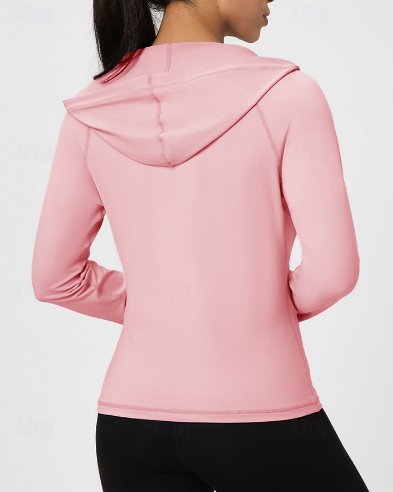 Women's Solid Colored Workout Shirt Tennis Sports Jacket Long Sleeve Zipper Pocket Quick Dry Lightweight Moisture Wicking Breathable Tennis Golf Pickleball Hooded Jacket Black Pink Navy Blue Tennis 2026 - $24.99 –P12