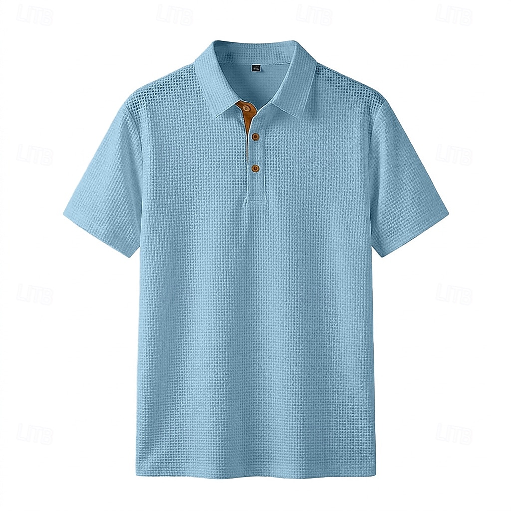 Hombre Polo de seda helada seersucker Con Texturas Casual Trabajo Diseño Manga Corta Básico Moderno Plano Jacquard Botones Primavera verano Azul Piscina Negro Blanco Azul cielo Gris Polo de seda 2026 - $22.99 –P2