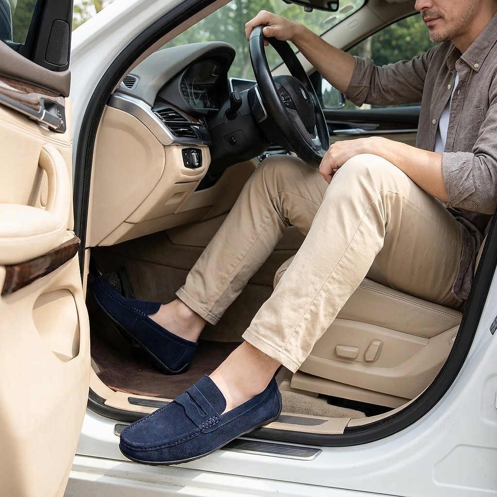 Mocassins penny loafers masculinos em camurça sintética, sapatos de condução respiráveis sem fecho com sola de borracha para primavera/verão. de 2026 por $34.99 –P1