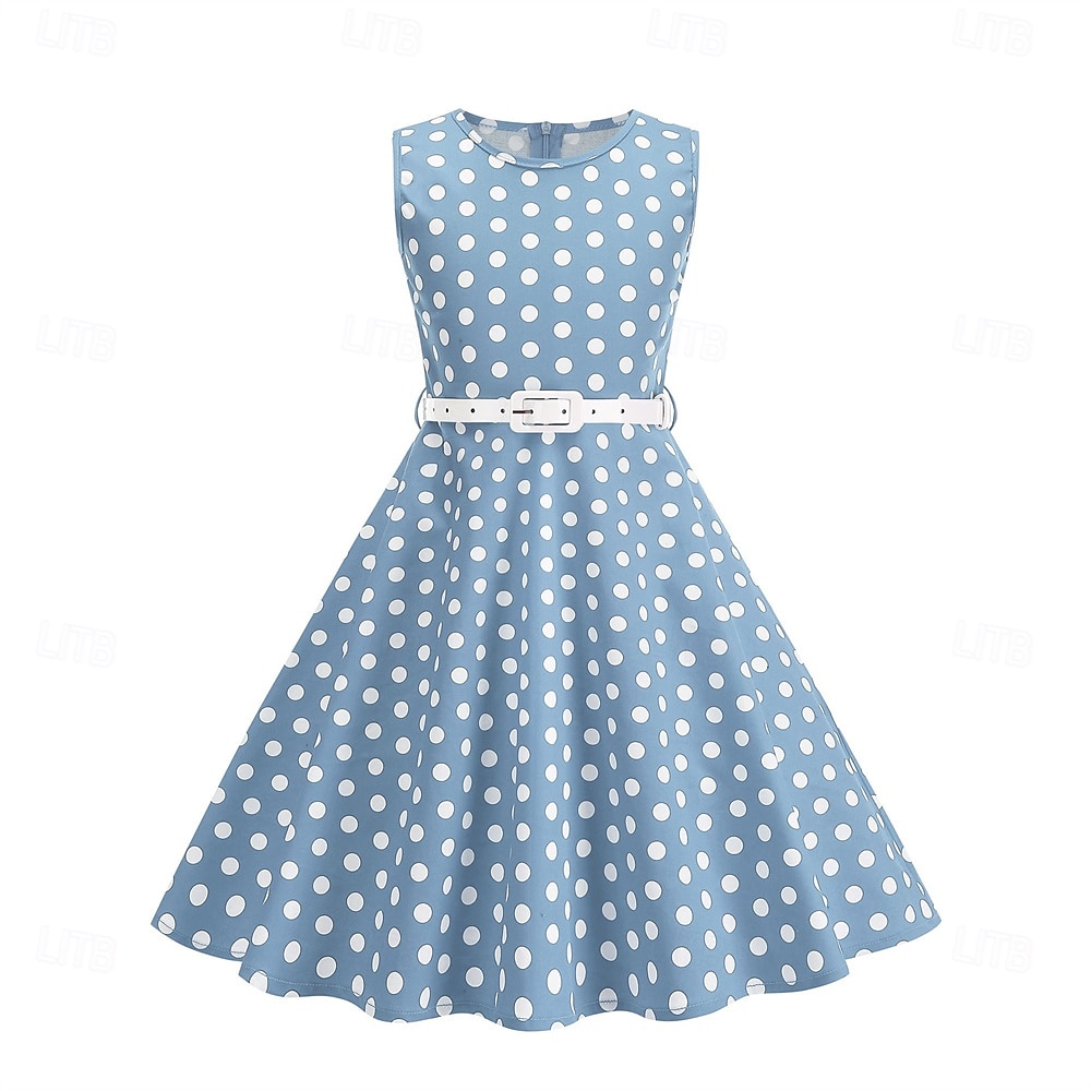 1950s Retro Vintage Rockabilly Tea Length Dress Swing Dress Flare Dress Sleeveless Polka dots Fit & Flare Fancy Dress Girls' Masquerade Tea Party Casual Daily Kid's Dress Belt Spring & Summer 2026 - $35.99 –P12
