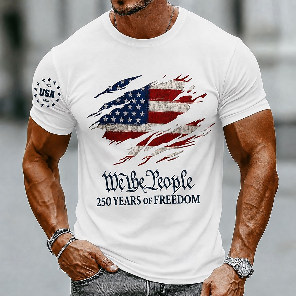 2026 250η Επέτειος Ανδρικά Η.Π.Α. Σημαία T-Shirt Κοντομάνικο T shirt 3D Εκτύπωση Crew Neck Μπλουζάκι Πατριωτικό Καθημερινό Φεστιβάλ Μαύρο Λευκό Κόκκινο Καλοκαίρι Άνοιξη Ρούχα Ενδυμασία S M L XL XXL 2026 - $18.99 –P1