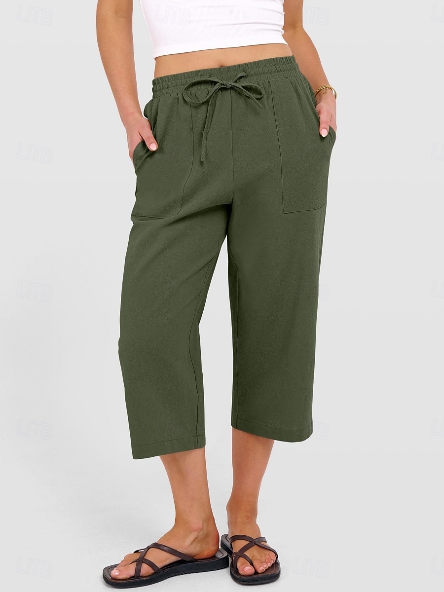Femmes Coton Pantalon capri Pantalons à jambes droites Mode Streetwear Occasionnel Longueur mollet Taille haute Uni Avec Poches Ceinture Élastique Confortable Doux Élastique Extérieur Vacances Rue de 2026 ? $24.99 –P2