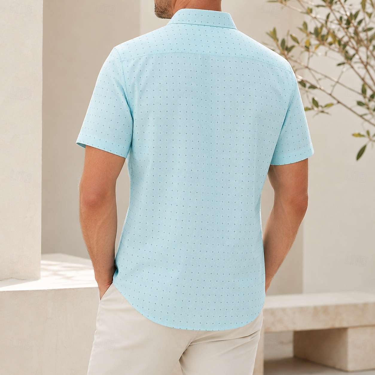 Camisa social masculina em tecido que não precisa passar, verde claro com bolinhas. de 2026 por $37.99 –P2