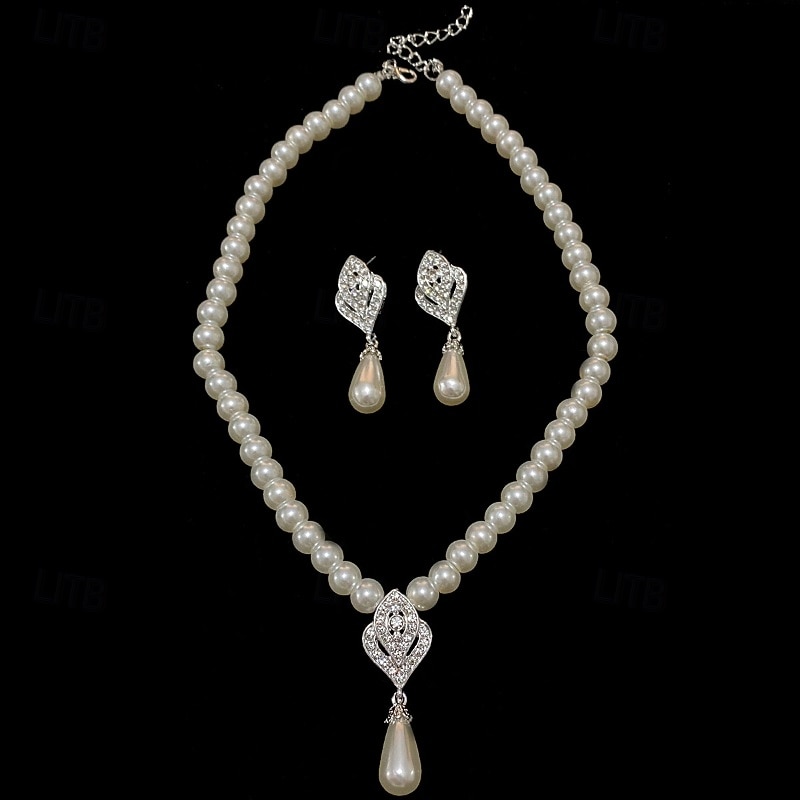 Earrings Set Two-piece Suit Pearl Pearl Earrings Necklace Women's Fashion Jewelry Set For Wedding 2026 - $17.49 –P4
