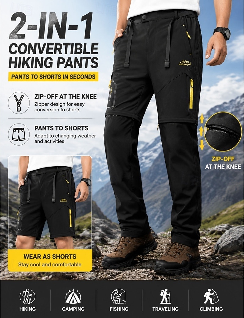 Herr Långbyxor Taktiska byxor Casual byxor Vandringsbyxor Utomhusbyxor Ficka Konvertibel Ensfärgat Vattentät Snabb tork Dagligen Utomhus Helgdag Streetwear Stylish Kaki Svart Oelastisk 2026 - $39.99 –P10