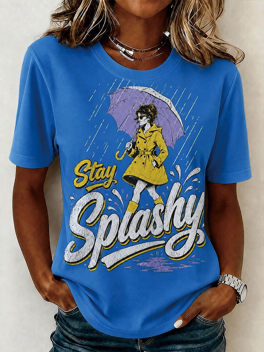Women's T Shirt Print Graphic Fashion Stylish Classic Short Sleeve Crew Neck Round Neck Regular Tops Casual Daily Sports Blue Black White Summer Spring 2026 - $21.99 –P6