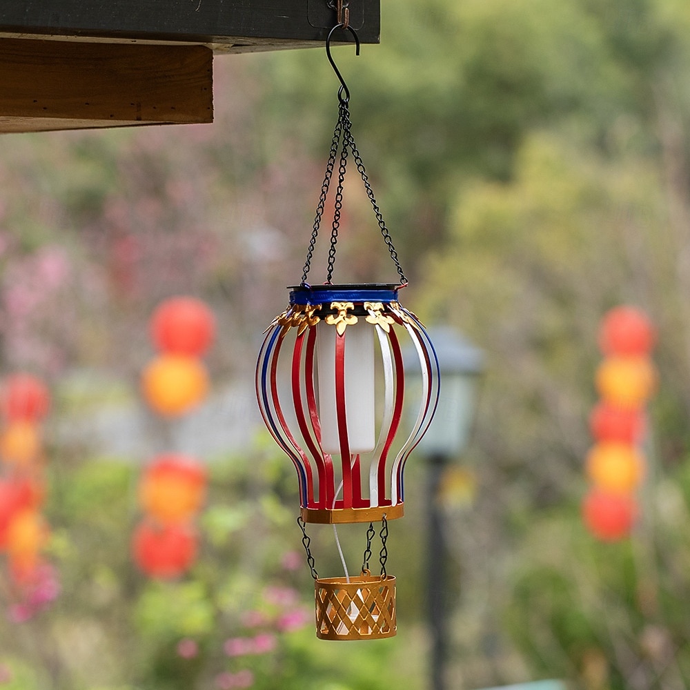Outdoor Solar Hanging Lantern, Waterproof Metal Hot Air Balloon Decor with Flickering Flame LED, Patio Garden Porch Tree Balcony Fence Party Wedding Ambient Lighting 2026 - $23.99 –P5