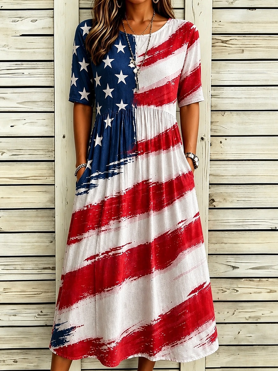 red white and blue casual dress Frostluinai Red White and Blue Dresses for Women V Neck Spaghetti Strap Maxi Dress USA Stars Striped Casual Dress 4th of July Party Dress