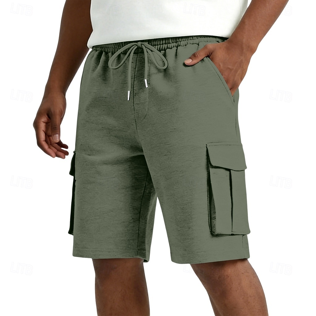 Men's Cargo Shorts Shorts Summer Shorts Casual Shorts Jacquard Pocket Elastic Waist Plain Comfort Breathable Knee Length Casual Outdoor Beach Vacation Fashion Black White Micro-elastic 2026 - $24.99 –P6