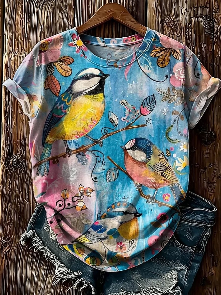 Dames T-shirt Afdrukken Bloemig Grafisch dier Modieus Stijlvol Klassiek Korte mouw Strakke ronde hals Normale tops Casual Dagelijks Weekend blauw Blozend Roze Paars Oranje Zomer Lente 2026 - $21.99 –P6