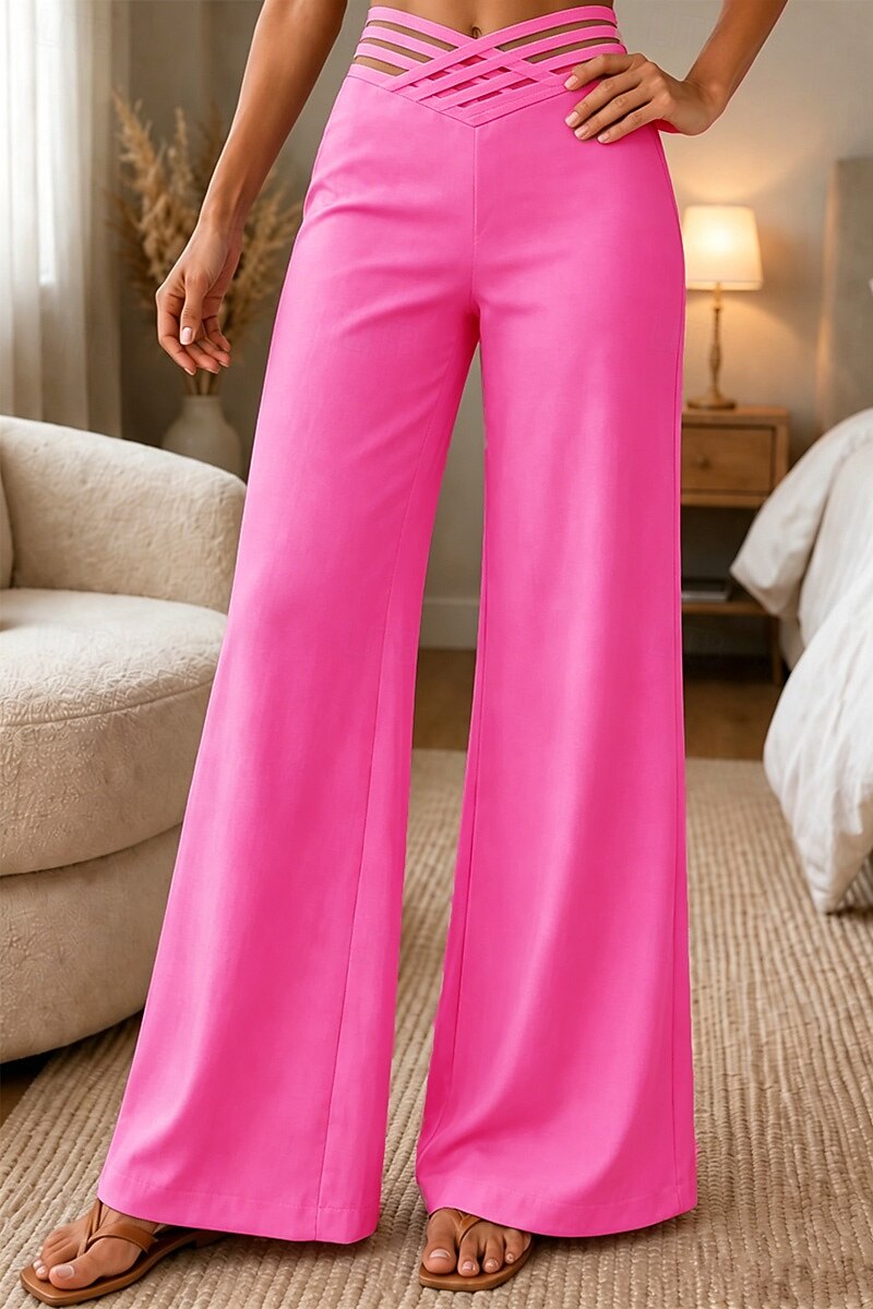 Damen Hose Anzughose Mode Streetwear Arbeit Volle Länge Hohe Taille Einfach Weites Bein Elastischer Bund Komfort Weich Atmungsaktiv Mikroelastisch Outdoor Büro Straße Blau Navy-Blau Schwarz Weiß 2026 - $18.99 –P7