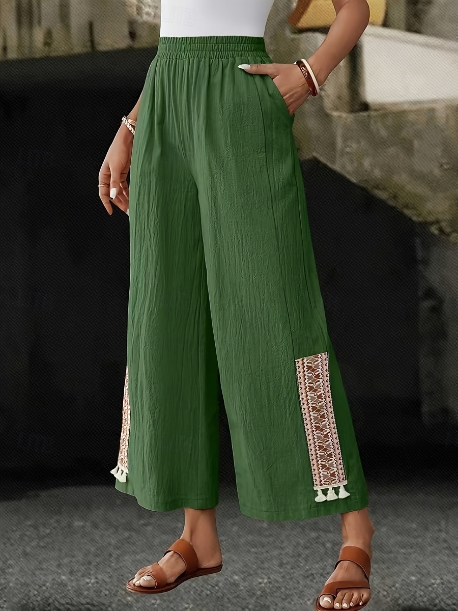 Per donna Gamba larga Pantaloni boho Pantaloni casual Moda Streetwear Casual Lunghezza intera Vita Alta Semplice Tasca Fascia Elastica Comodo Comodità Morbido Elasticizzato All'aperto Vacanza del 2026 a $24.99 –P4