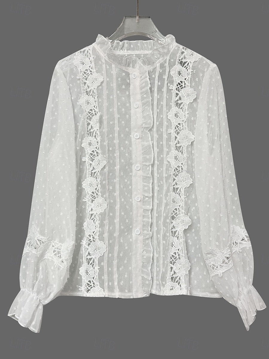 Women's Blouse Buttons Plain Fashion Stylish Casual Long Sleeve Stand Collar Regular Tops Casual Daily Going out White Summer Spring 2026 - $35.99 –P3