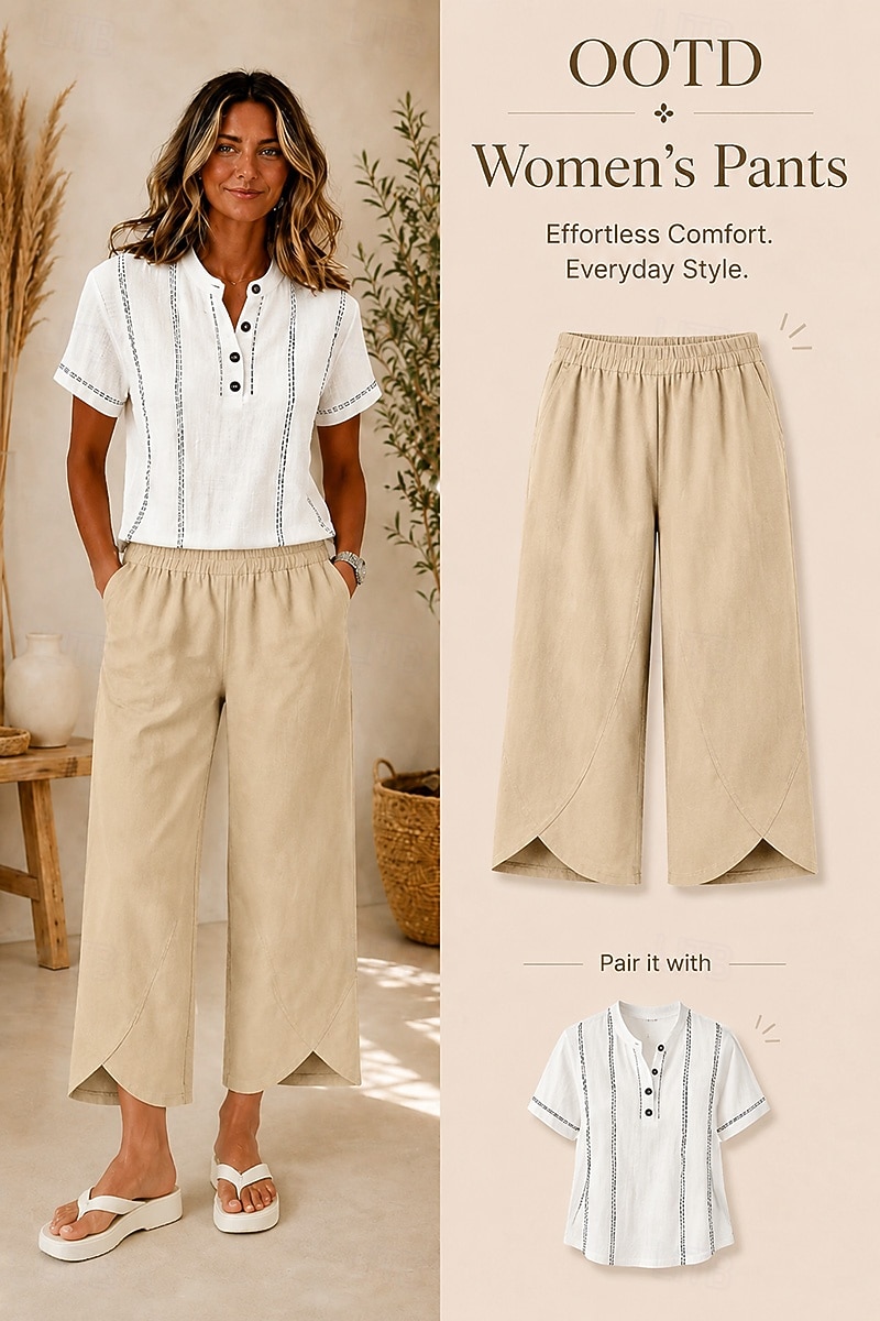 Mujer Pantalones casuales Pantalones Rectos Elegante Vacaciones Casual Longitud total Alta cintura Caqui Negro Blanco Azul Marino Oscuro Verano Primavera Otoño 2026 - $22.99 –P1