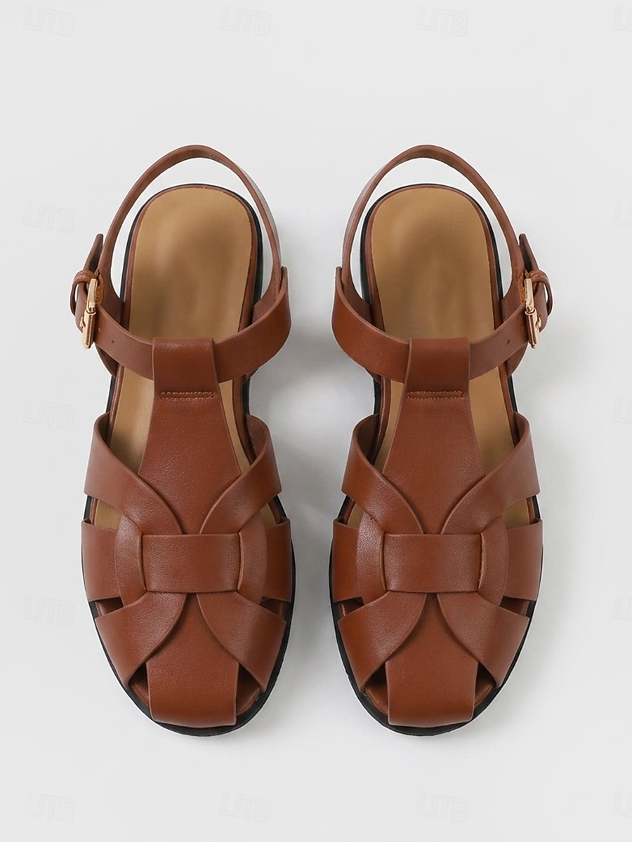 Women's Brown Woven Closed-Toe Gladiator Sandals - Fisherman Sandals with Adjustable Buckle, Casual Summer Flat Sandals for Everyday Wear and Vacation 2026 - $42.99 –P2