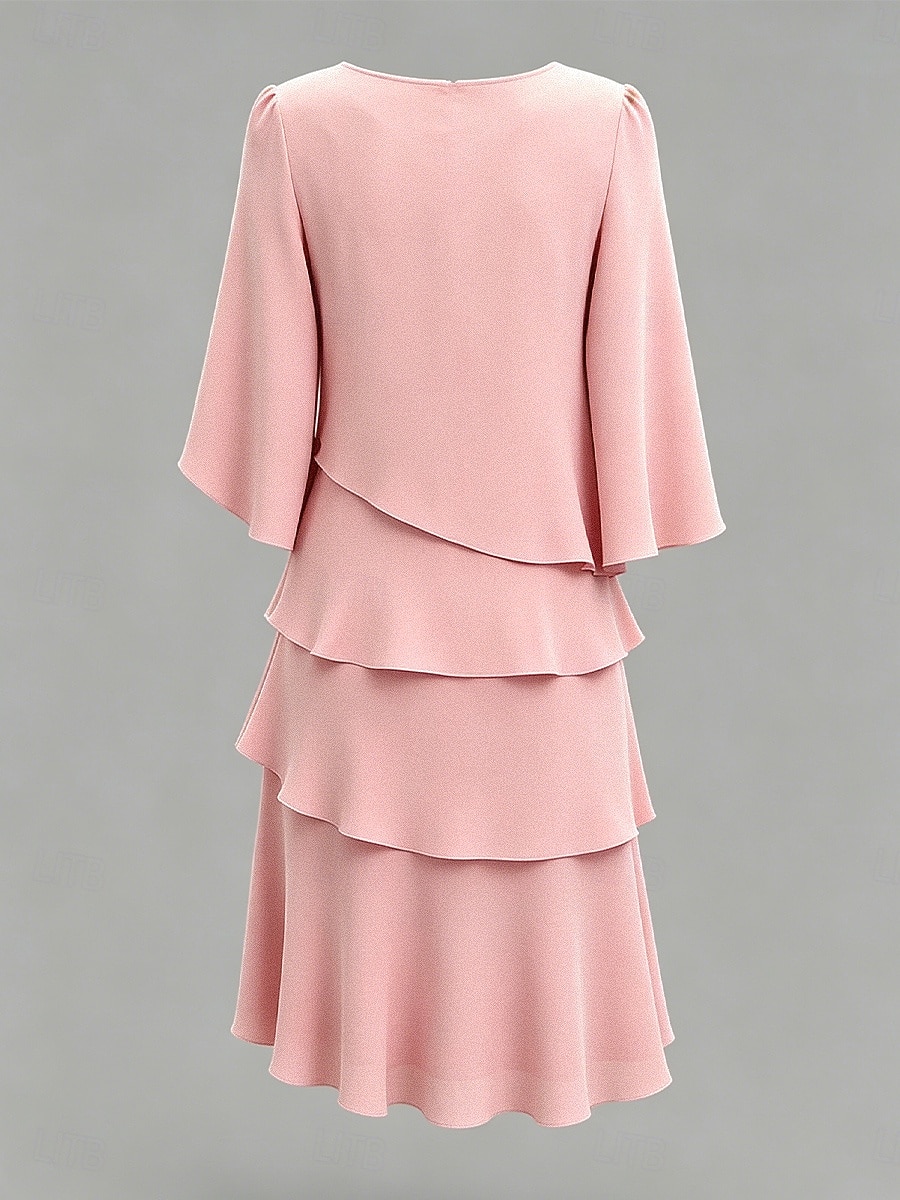 Women's Midi Dress Chiffon Dress Cocktail Dress Wedding Guest Dress Elegant Fashion Modern Daily Outdoor Vacation Regular Fit Plain Long Sleeve Crew Neck Black Pink Navy Blue Apricot Summer Spring 2026 - $28.99 –P6