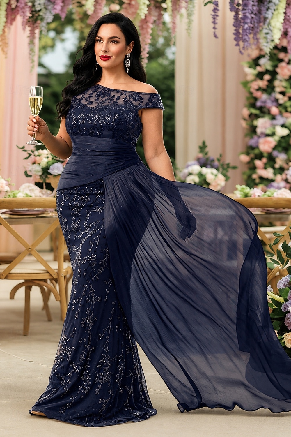 Schlauchkleid Bodenlang Abschlussballkleid Perlenbestickt Partykleid Brautmutterkleid Kurzarm Rundhalsausschnitt Elegant Vintage luxuriös Formeller Abend Hochzeitsfeier mit Perlenstickerei 2026 - $114.99 –P1
