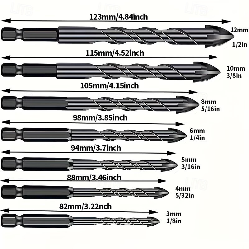 7Pcs Tungsten Carbide Drill Bits, Tungsten Carbide Tip, Hex Shank, Non-Slip Design, Suitable for Glass, Concrete, Brick, Wood, Plastic, Ceramic Tile, Mirror Drilling 2026 - $20.99 –P10