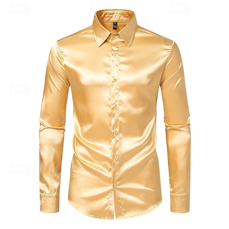 Men's Shirt Satin Shirt Dress Shirt Button Up Shirt Prom Shirt Gradient Wedding Formal Blue Silver Black Yellow Long Sleeve Turndown Spring All Seasons Clothing Apparel Plain 2026 - $24.99 –P10