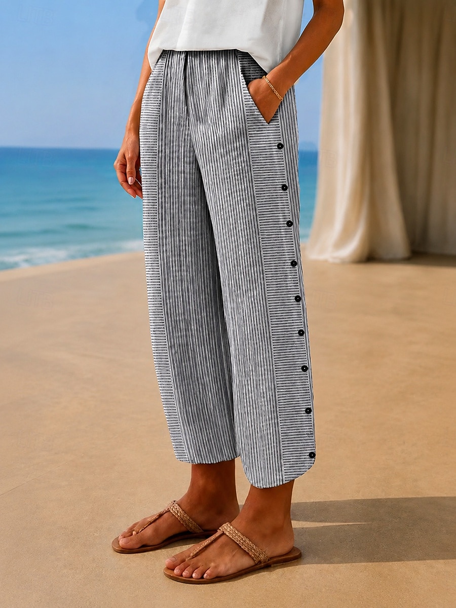 Per donna Chinos Pantaloni Estivi Pantaloni harem Streetwear Casual Lunghezza intera Vita media A righe Tasca Fascia Elastica Comodo Comodità Micro-elastico Quotidiano Casa All'aperto Grigio chiaro del 2026 a $27.99 –P4