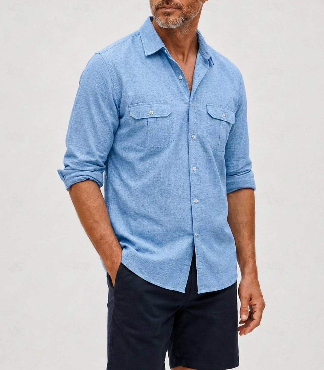 Camisa de lino transpirable para hombre - camisa casual de verano de manga larga - azul, negro, blanco 2026 - $39.99 –P9
