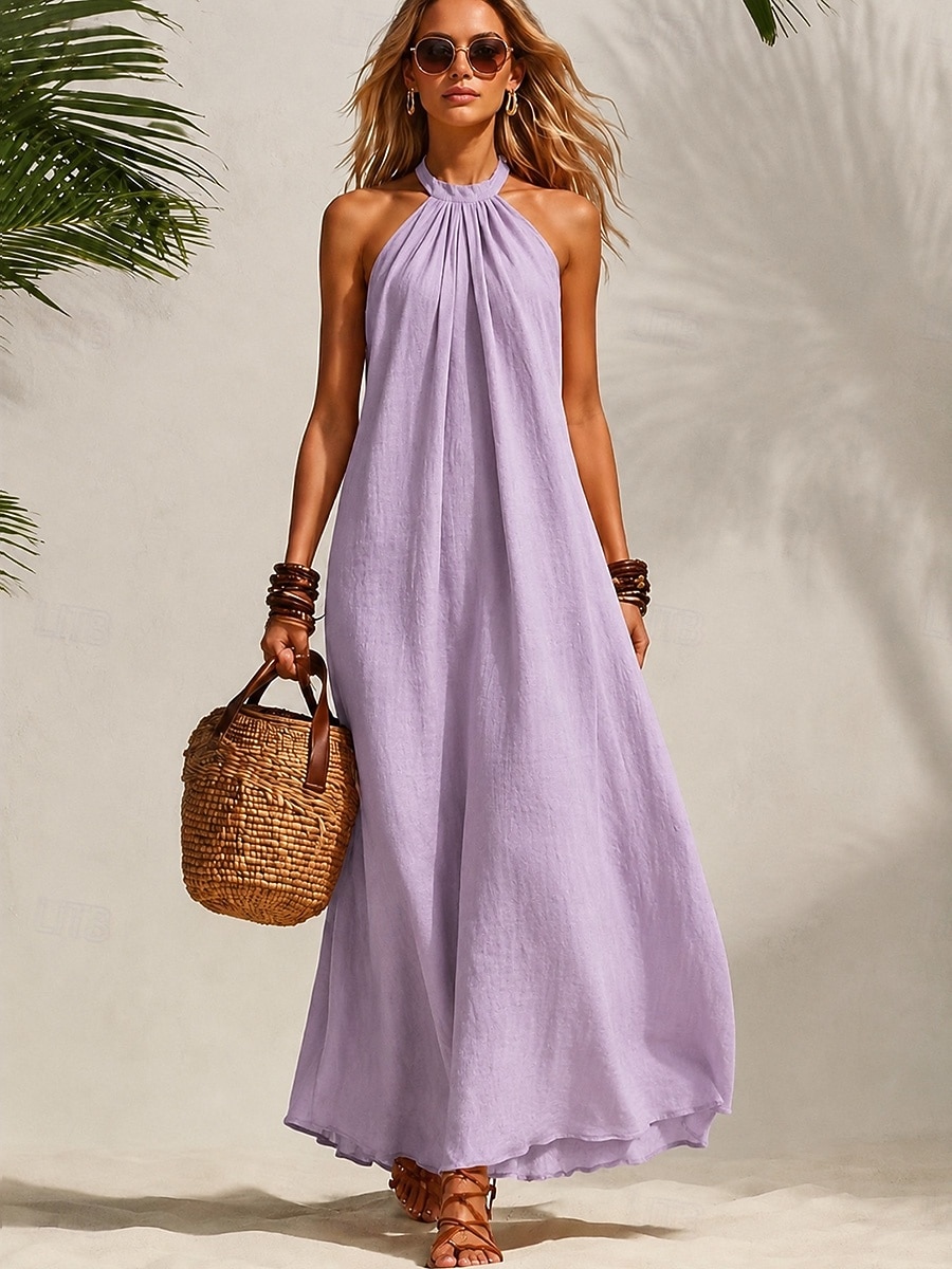 Women's Maxi Dress Sundress A Line Dress Summer Dress Casual Boho Daily Birthday Holiday Plain Sleeveless Halter Neck Black Yellow Light Green Light Purple Summer Spring 2026