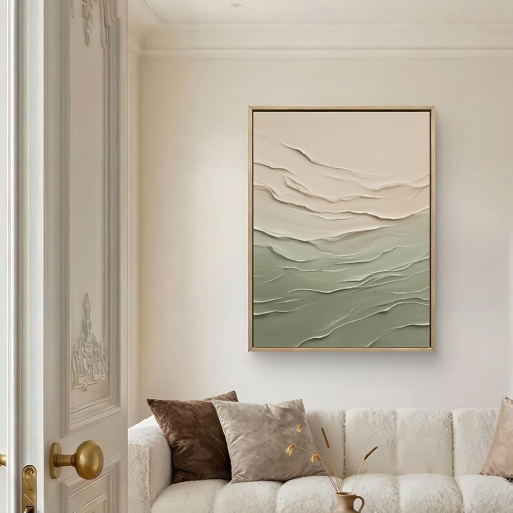 Handmade Abstract Sage Green and Beige Layered Painting Modern Organic ...