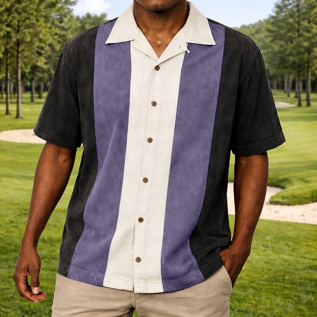 Men's Shirt Casual Shirt Button Up Shirt Garment Dyed Acid Wash Shirt Blue Burgundy Purple Green Gray Short Sleeve Vertical Stripes Cuban Collar Casual Daily Color Block Clothing Apparel Elegant 2026 - $31.99 –P2
