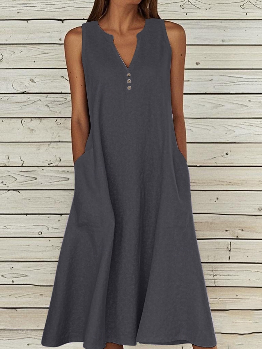 Dámské Midi šaty Volnočasové šaty Vesta Áčkové šaty Letní šaty Elegantní Základní Klasické Denní Dovolená Volný Bez vzoru Bez rukávů Do V Vodní modrá Bílá Žlutá Oranžová Léto Jaro 2026 - $21.99 –P10