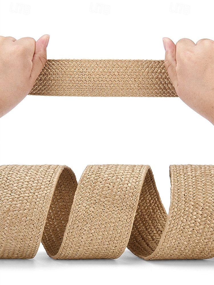 Women's Boho Straw Woven Belt, Wide Raffia Waist Belt with Beaded Buckle, Casual Cinch Belt for Summer Beach Vacation & Daily Wear, Khaki/Beige 2026 - $11.99 –P7