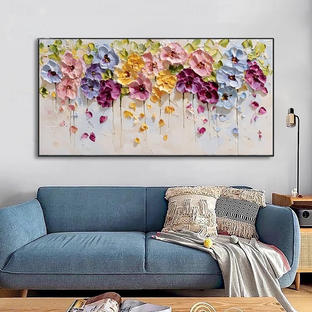 käsintehty öljymaalaus kankaalle seinälle, runsaasti öljyttyjä kukkia kodin olohuoneen sisustukseen, rullattu, kehyksetön, venyttämätön maalaus 2026 - $65.99 –P3
