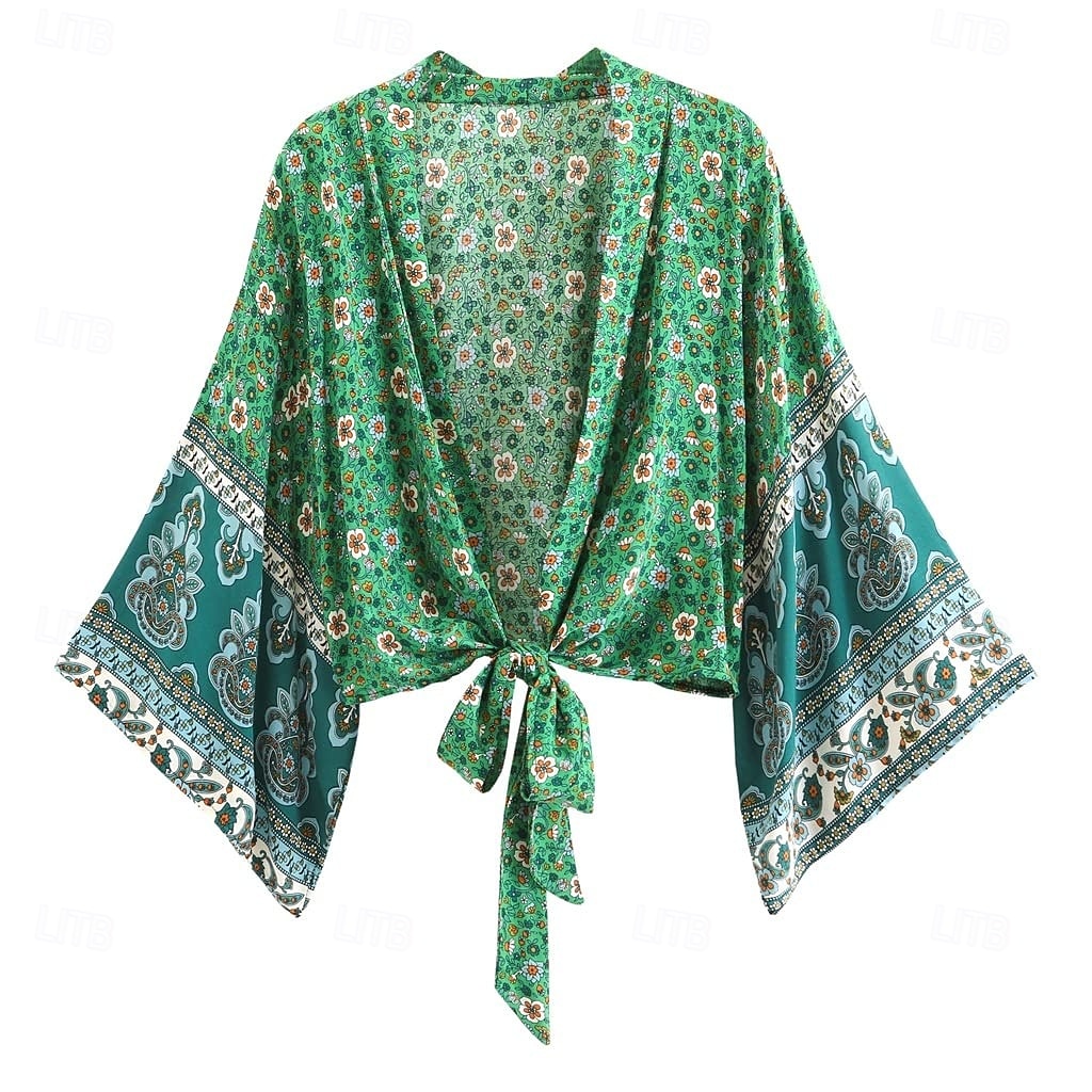 Böhmische Boho Hippie Bauchfreies Top langarm Hippie Blumen Kostüm Damen Strand Musikfestival Erwachsene Oberteil Sommer 2026 - $40.99 –P1