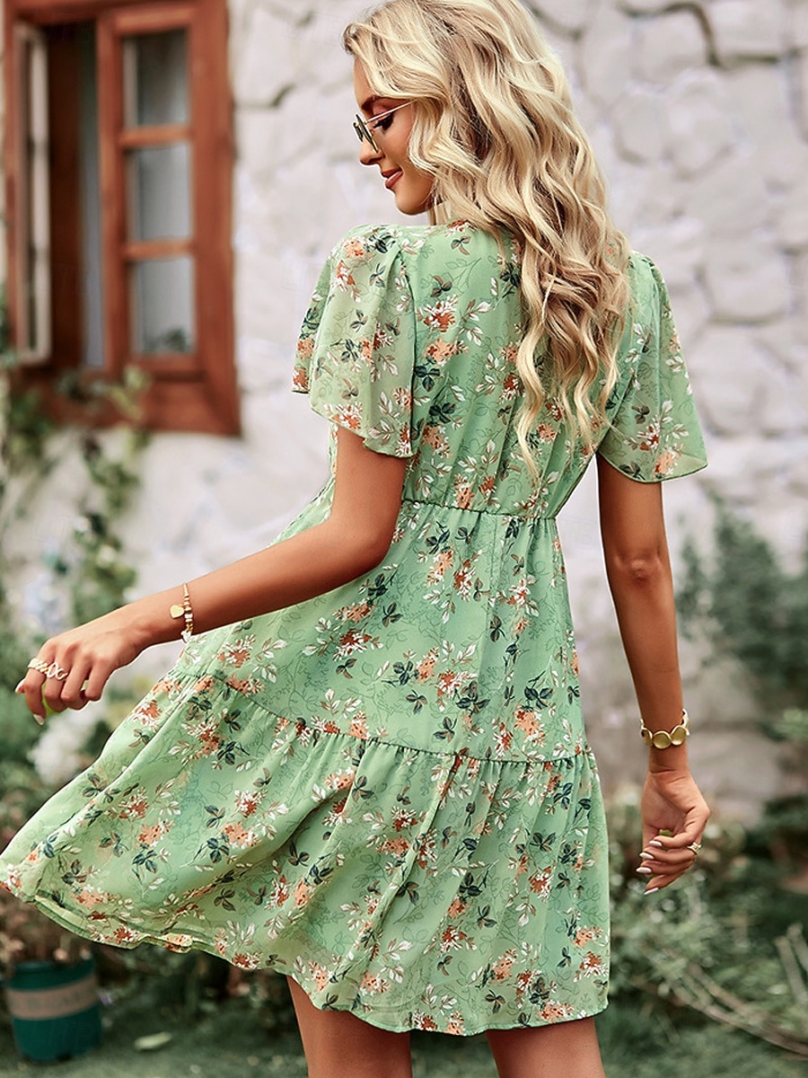Per donna Abito al ginocchio Abito a Tubino Vacanza Casual Spiaggia Spiaggia Vestibilità regolare Floreale Grafico Manica Corta Scollo a V Blu Bianco Rosa Verde Estate Primavera del 2026 a $31.99 –P4