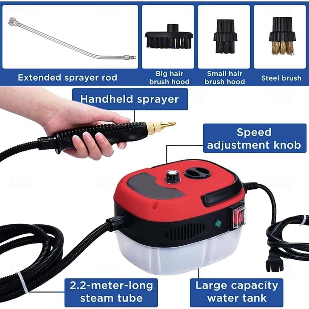 Aparat de curățat cu abur sub presiune portabil de 2500 W, cu 6 viteze mari de curățare cu abur sub presiune și temperatură, cu 3 capete de perie pentru curățarea mașinii, casei și bucătăriei 2026 - $69.99 –P9
