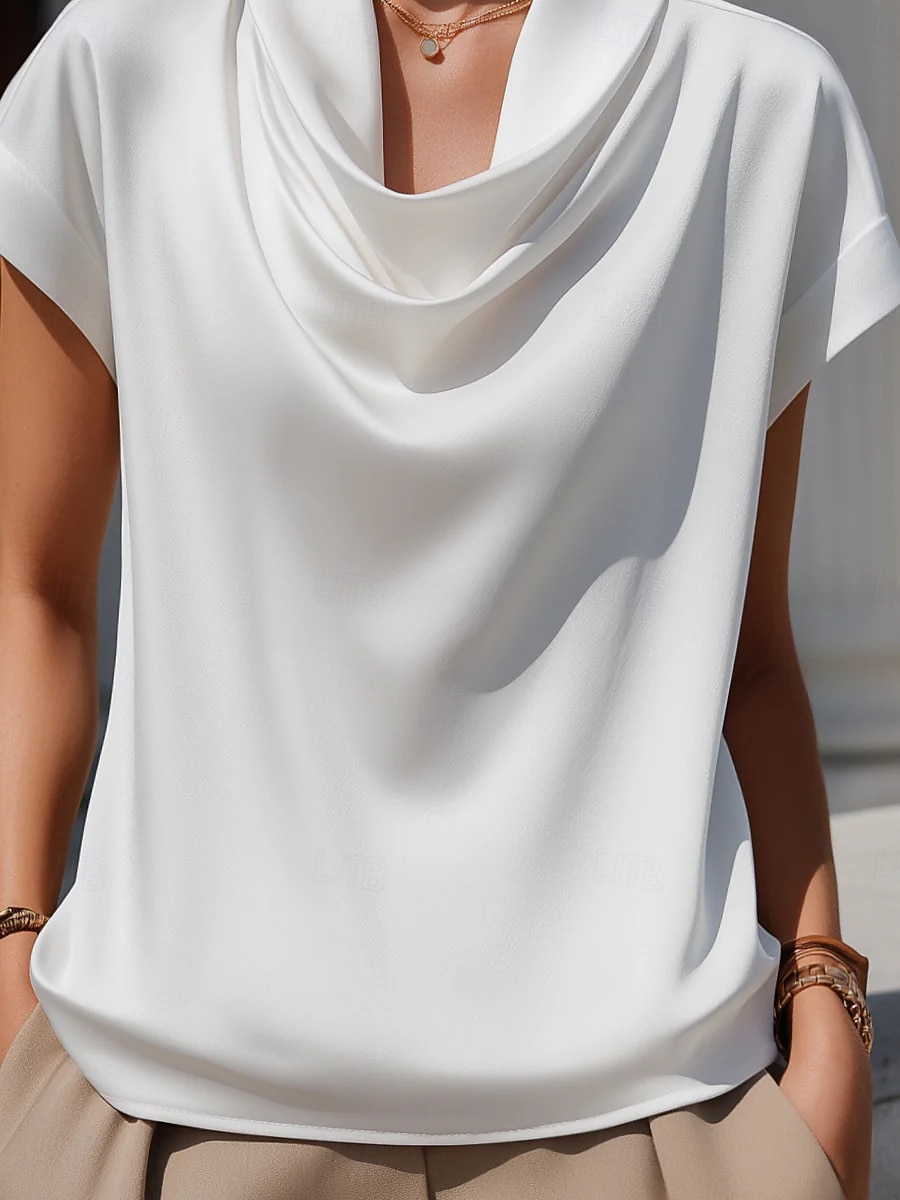 Women's Lace Shirt Satin Top Draped Solid Color Plain Elegant Fashion Stylish Sleeveless Crew Neck Regular Tops Casual Beach Black White Wine Brown Summer 2026 - $27.99 –P5