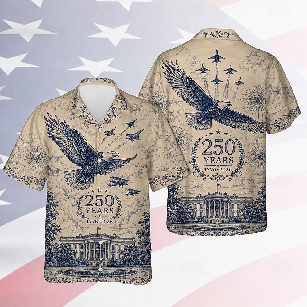 Herre 250-årsjubileum Patriotisk Ørn Amerikansk Flagg Knapp Skjorte Kortermet Sommer Ferie Topp 2026 - $25.99 –P5