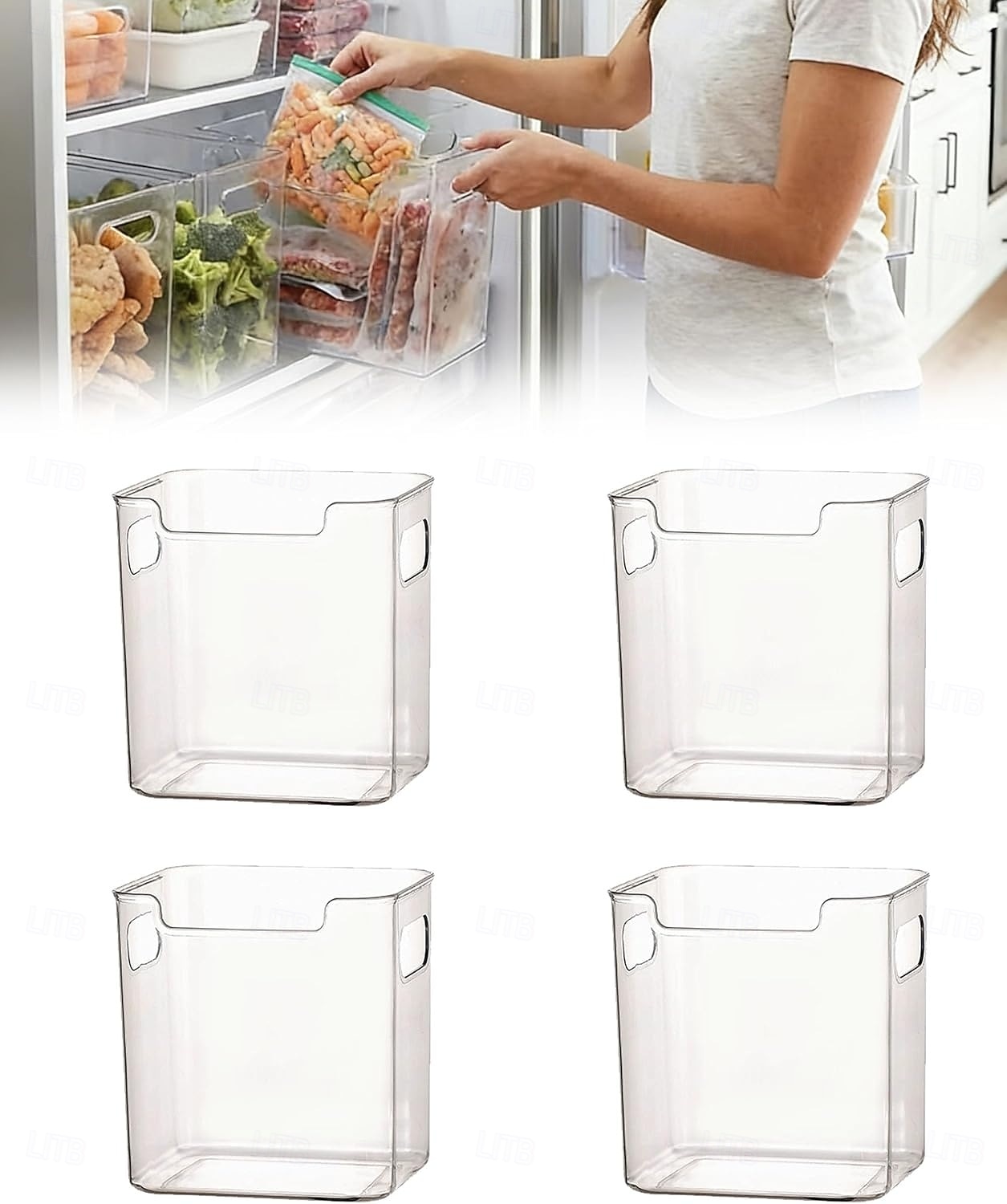 4PCS Crystal Clear Freezer Storage Bins with Handles, Stackable Deep Freezer Organizer Containers for Upright and Chest Freezer, Refrigerator Drawer Organizer Baskets for Meat, Vegetables, Frozen Food 2026 - $15.49 –P2