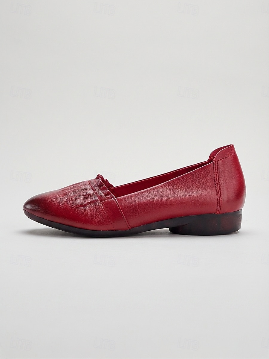 Burgunderrote Ballerinas aus echtem Leder für Damen – bequeme Slipper zum Hineinschlüpfen, ideal zum Spazierengehen, Reisen und für den Business-Casual-Look. &Alltagskleidung 2026 - $46.99 –P6