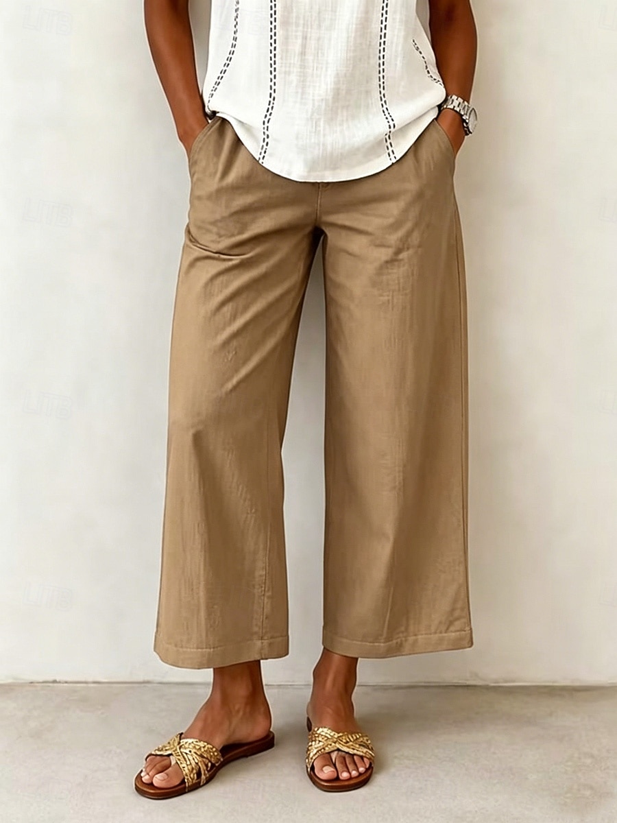 Women's Wide Leg Trousers Casual Pants Vacation Fashion Streetwear Full Length High Waist Plain Pocket Elastic Waist Comfortable Breathable Inelastic Daily Vacation Street Light Gray Dark Grey Black 2026 - $10.49 –P11