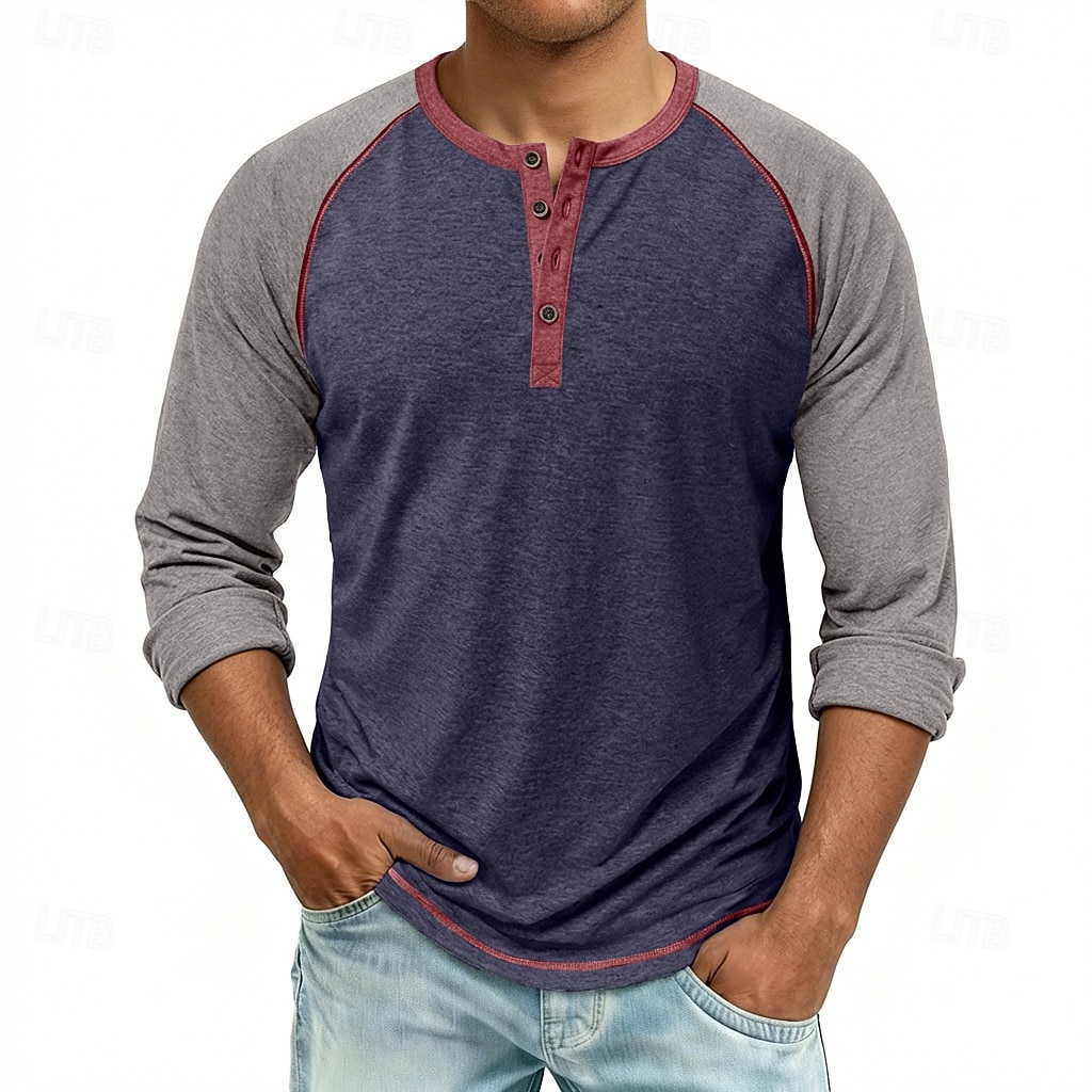 Homme Chemise Henley T-shirt T-shirt de base-ball manche longue Bloc de Couleur Designer Basique Classique Manche raglan Henley Occasionnel Quotidien Extérieur Été Printemps Automne Bleu Noir bleu de 2026 ? $22.99 –P10