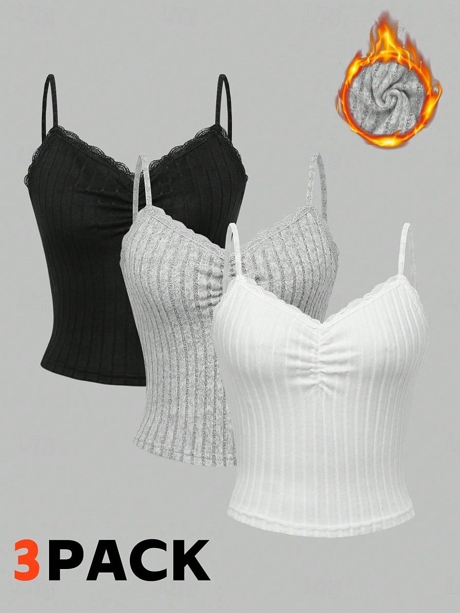 Per donna Canotta A coste Tinta unica Elegante Caldo Spiaggia Senza Maniche Canotta Top corti Casuale Abbigliamento da vacanza Nero+Bianco+Grigio Estate del 2026 a $35.99 –P1