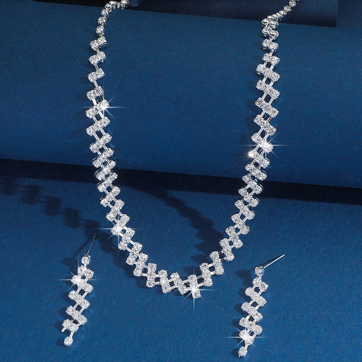 Earrings Set Two-piece Suit Rhinestone Chrome Earrings Necklace Women's Elegant Jewelry Set For Wedding 2026 - $17.49 –P2