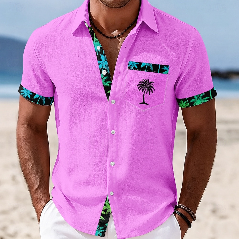 Herren Kokospalme Tropische Pflanzen Sommer Hawaiihemd Tropische Hemden Alohahemd Kurzarm Hawaiianisch Täglich Strandurlaub Sommer Umlegekragen 3D-Druck Eine Tasche vorne Hemden mit Knopfleiste Blau 2026 - $25.99 –P3