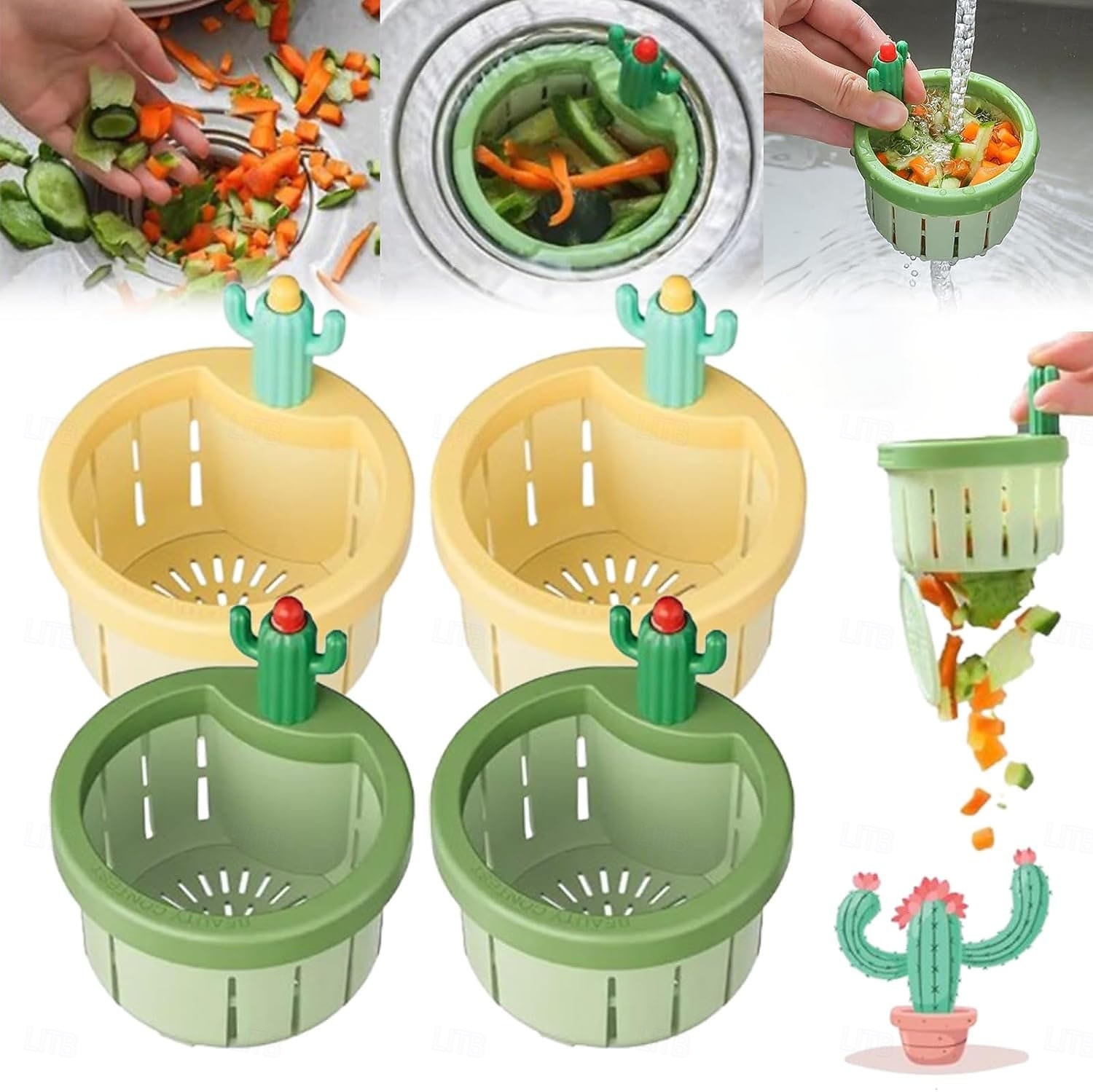 4/6 pezzi filtro di scarico per lavello da cucina a forma di cactus, cestello di svuotamento automatico a pressione, filtro raccogli-rifiuti da cucina, rete filtrante per lavello a forma di cactus del 2026 a $6.97 –P1