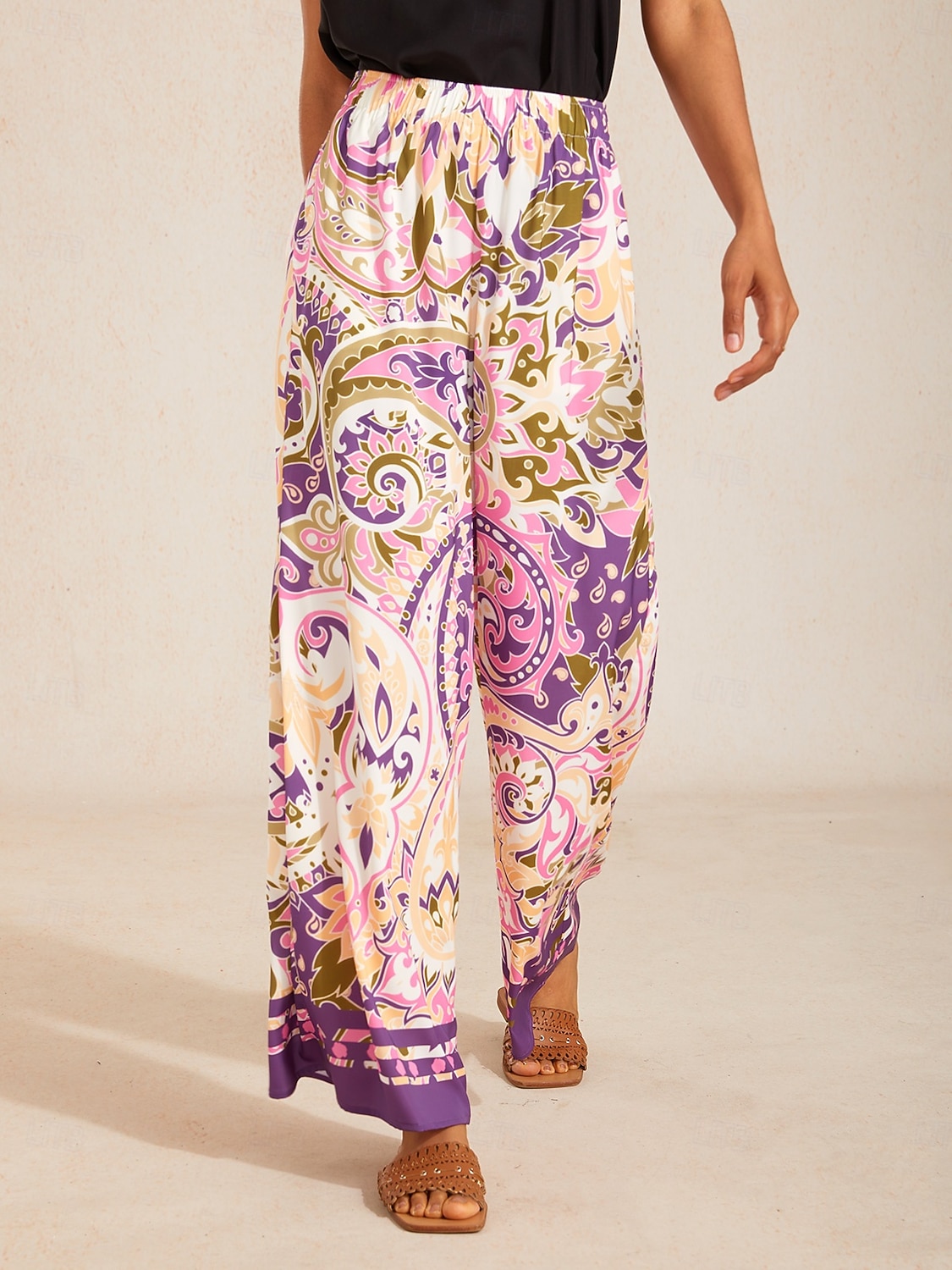 pantalon large en satin soyeux à motif cachemire lavande de 2026 ? $79.99 –P5