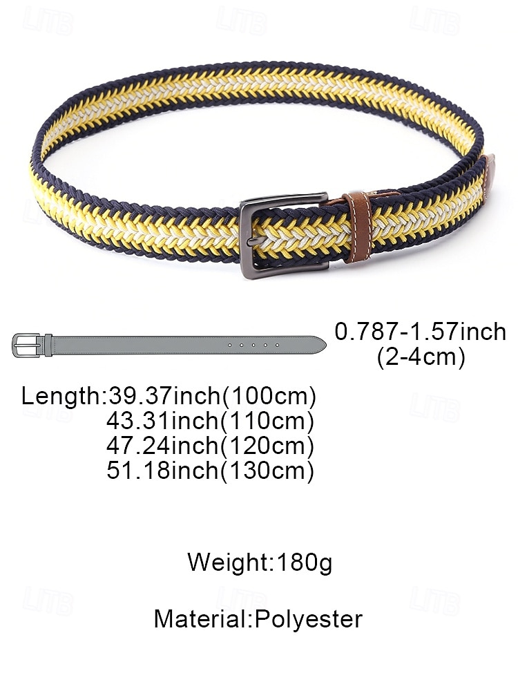 Men's Braided Elastic Belt with Leather Ends and Pin Buckle, Casual and Stylish, Adjustable Fit for Mature Men, Daily and Travel Wear 2026 - $19.99 –P12