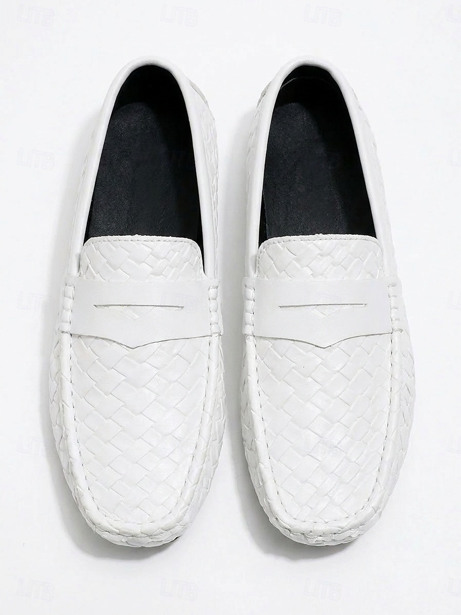 Mocassins masculinos brancos estilo penny loaf - sapatos leves e macios, fáceis de calçar - calçado refinado para noites de resort, jantares de férias, encontros na praia e um estilo elegante e descontraído. de 2026 por $42.99 –P6