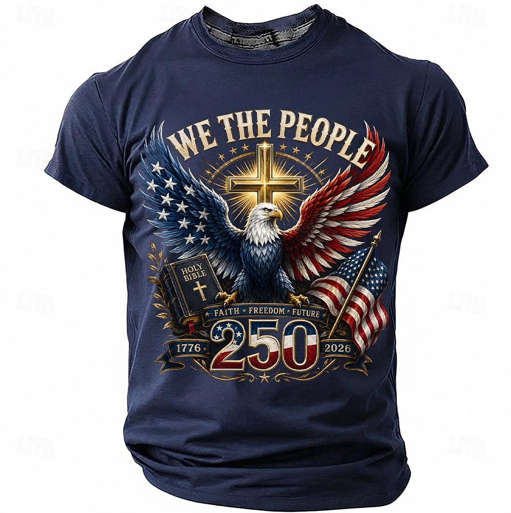 4 de julio de 2026, 250 aniversario Hombre Águila Bandera de EE. UU. Camiseta Manga Corta Camiseta Impresión 3D Cuello Barco Camisa Patriótico Diario Festival Azul Piscina Negro Blanco Verano 2026 - $18.99 –P2