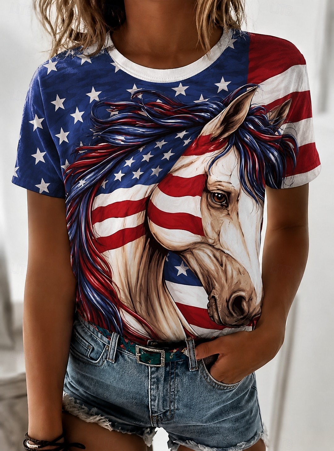 Ziua Independenței Americane Pentru femei Tricou Imprimeu Grafic Steag Scrisă Epocă Modă Stilat Manșon scurt Stil Nautic Rotund Topuri obișnuite Casual Zilnic Sfârșit de săptămână Albastru piscin 2026 - $21.99 –P2
